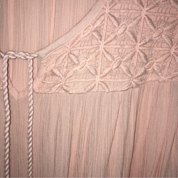 Boho Blush Pink Peasant Embroidered Blouse Soft Girl Cottagecore Tassel Top XS - Picture 5 of 9